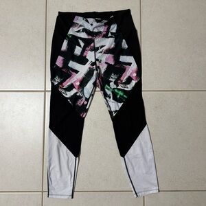 Betsey Johnson Black and White Leggings with Pink and Green Design